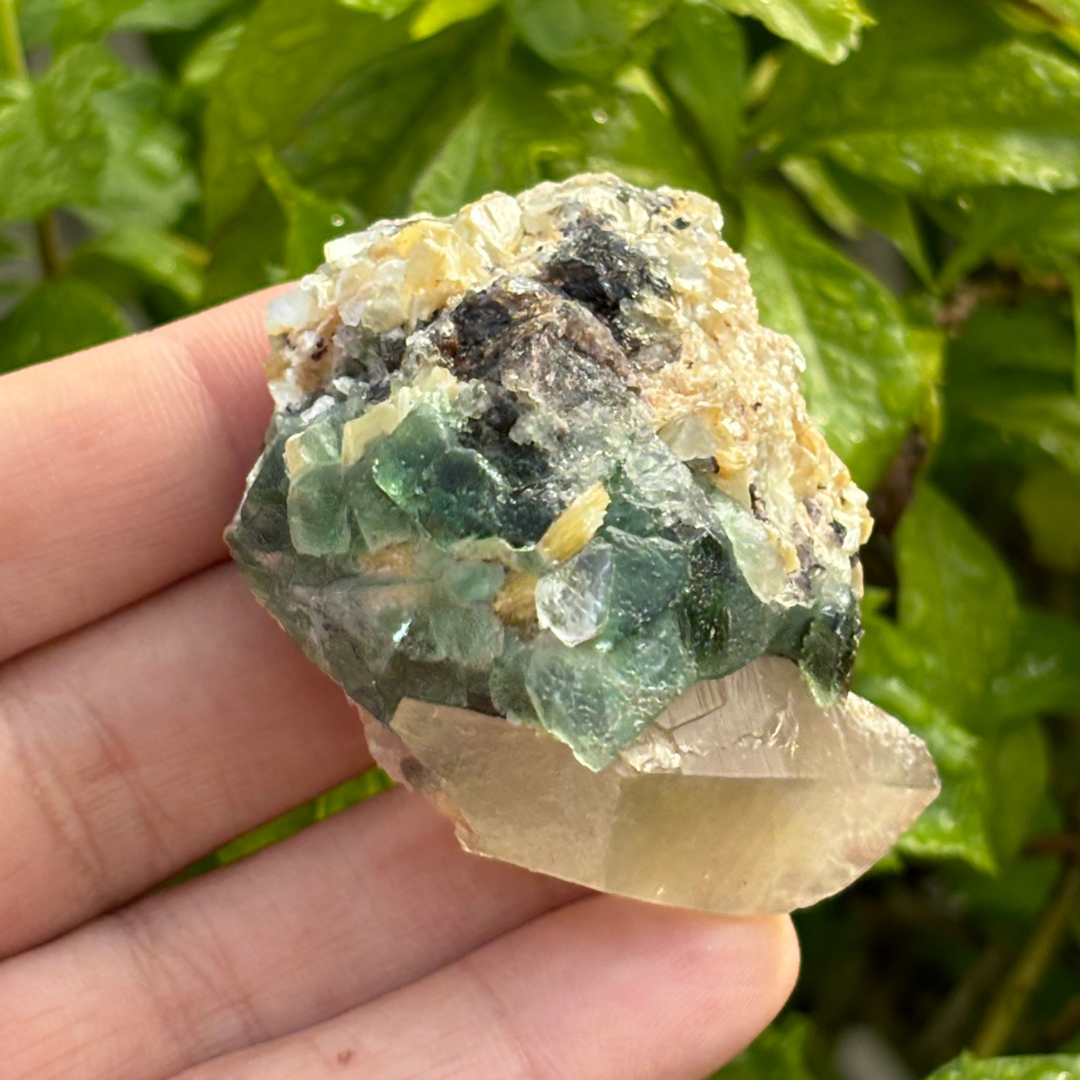 Green & Purple Fluorite, Quartz, Schorl & Muscovite Specimen