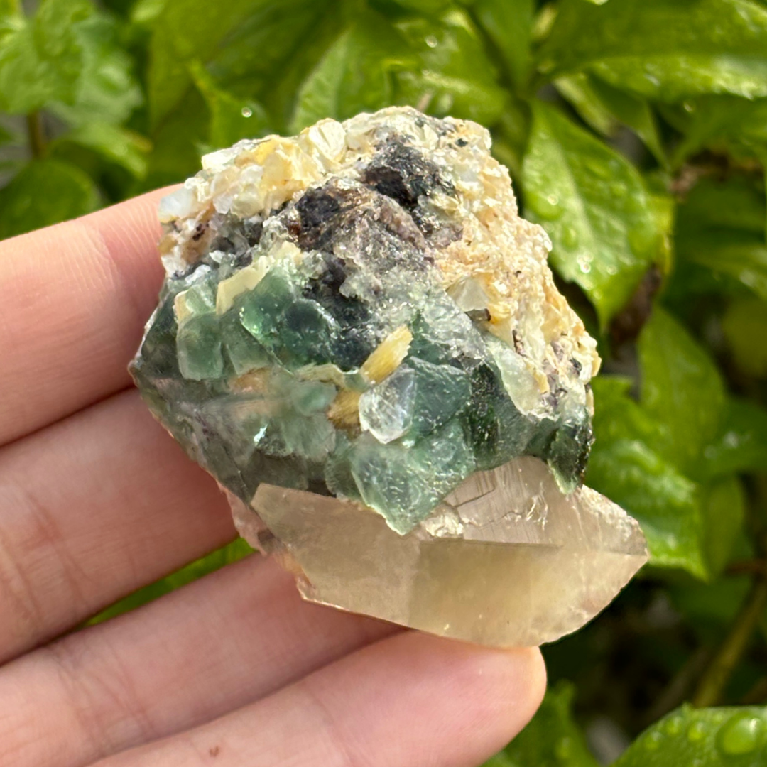 Green & Purple Fluorite, Quartz, Schorl & Muscovite Specimen