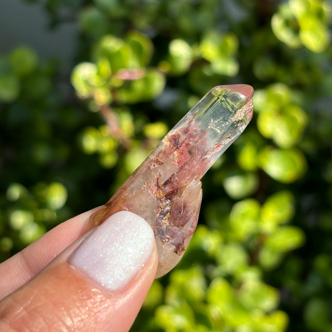 Ishuko Red Hematite Phantom Quartz Point - Polished