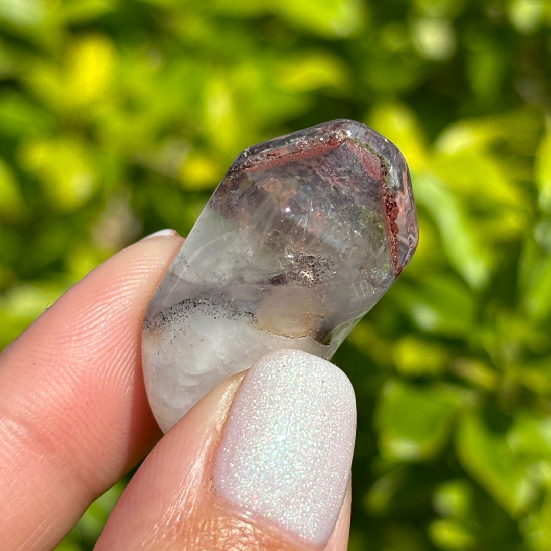 Ishuko Red Hematite Phantom Quartz Point - Polished