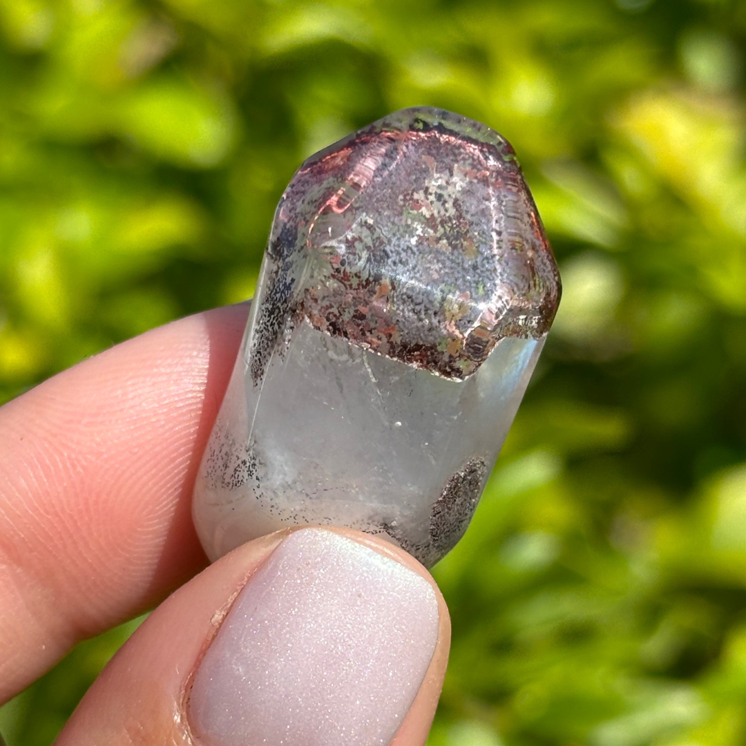 Ishuko Red Hematite Phantom Quartz Point - Polished