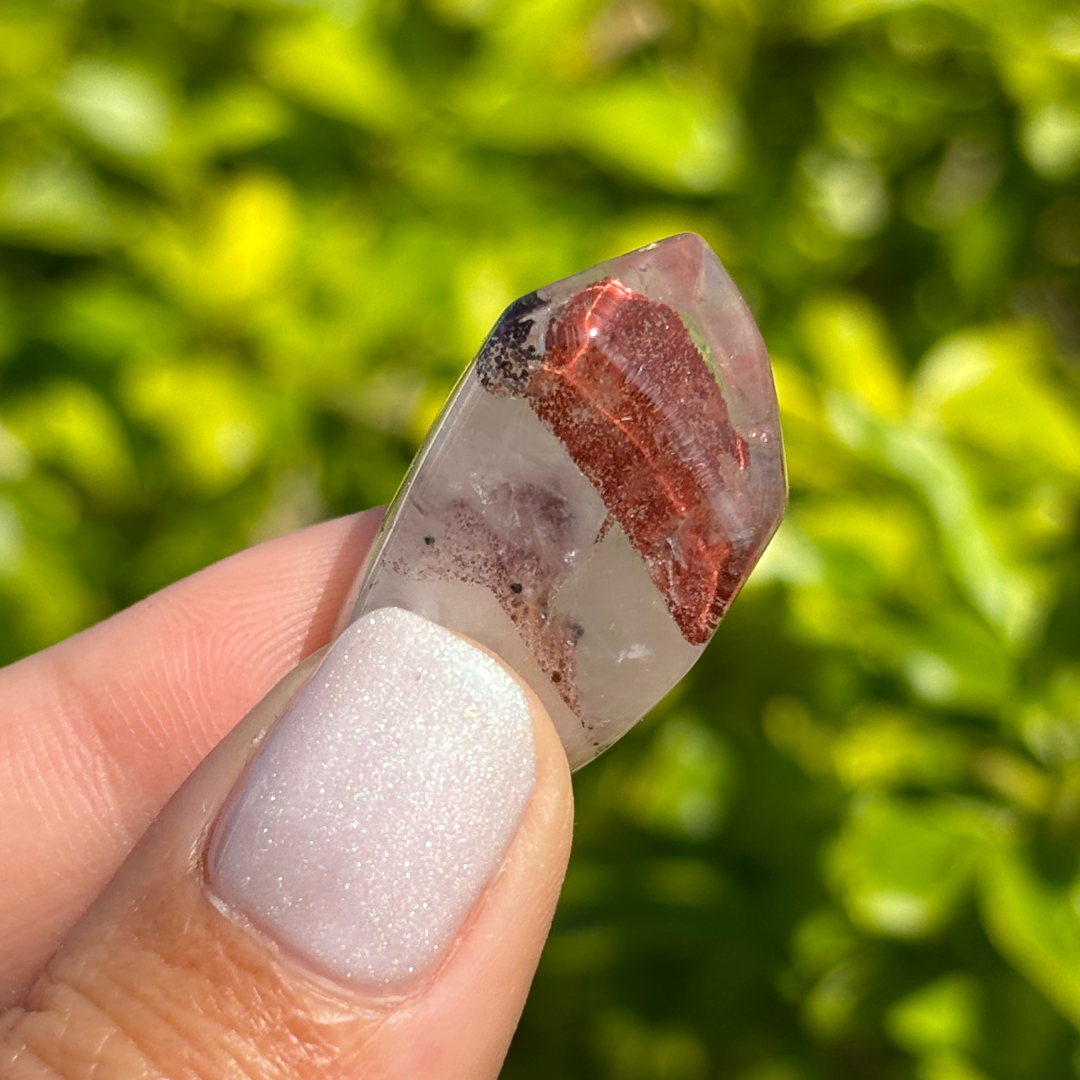 Ishuko Red Hematite Phantom Quartz Point - Polished