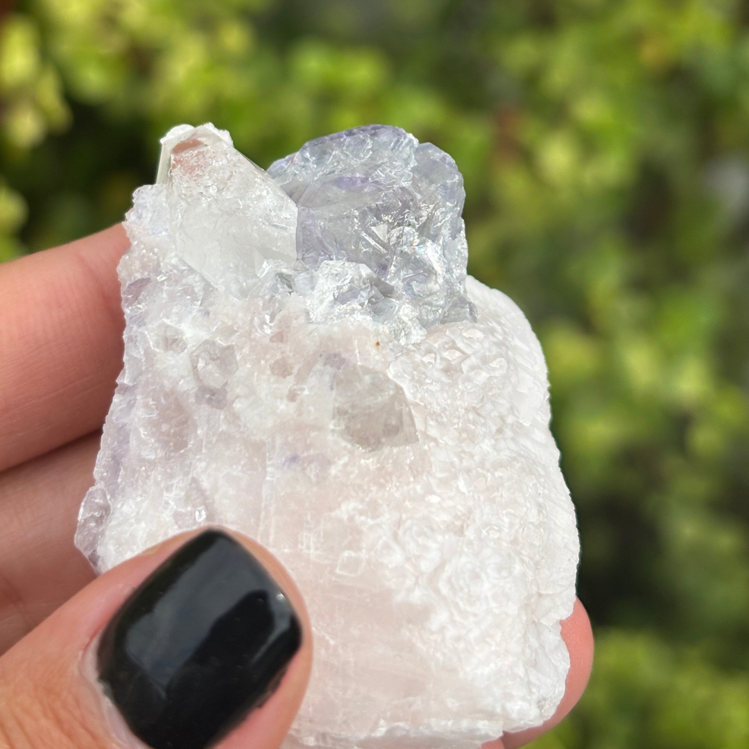 Purple Blue Fluorite with Calcite & Quartz Specimen