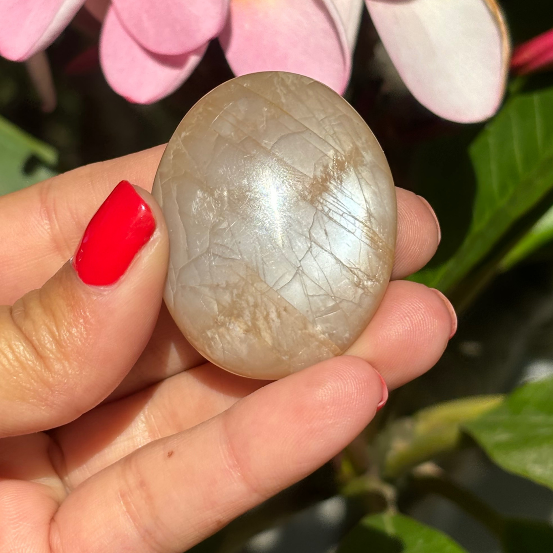 Peach Moonstone Palm Stone