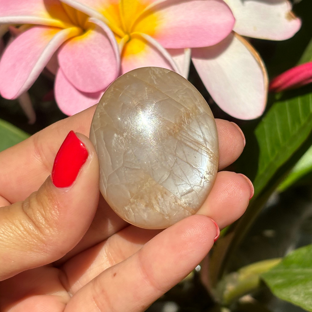 Peach Moonstone Palm Stone