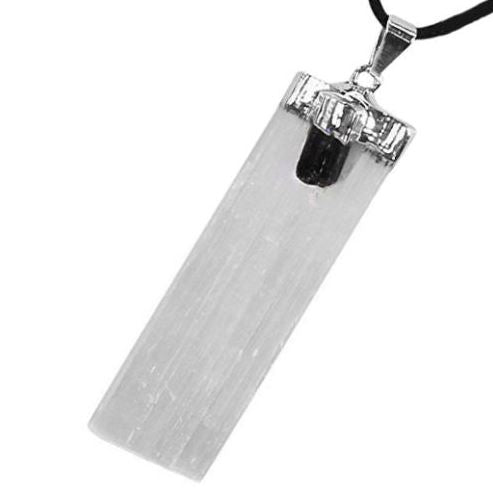 Selenite & Black Tourmaline Blade Pendant