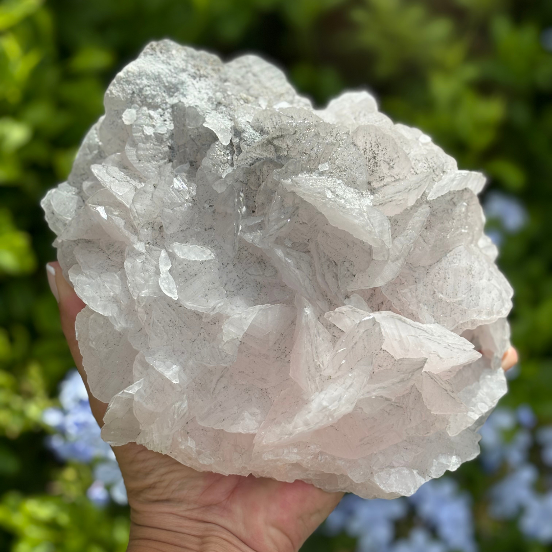 Pink Bladed Manganoan Calcite Specimen (Fluorescent) with Pyrite