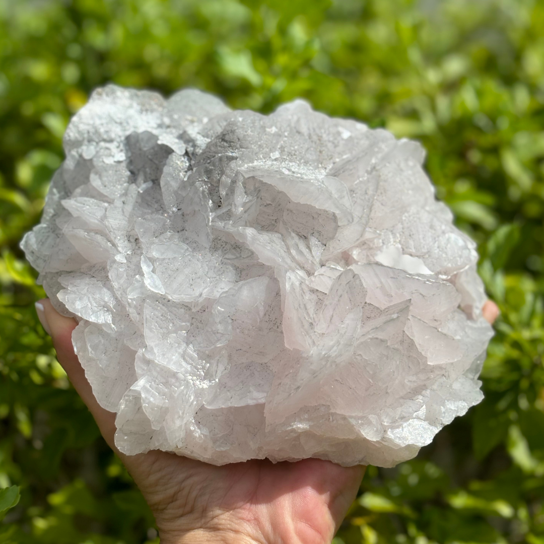 Pink Bladed Manganoan Calcite Specimen (Fluorescent) with Pyrite