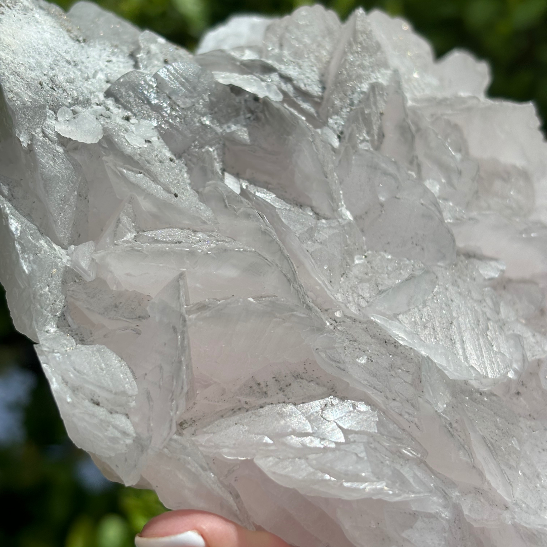 Pink Bladed Manganoan Calcite Specimen (Fluorescent) with Pyrite