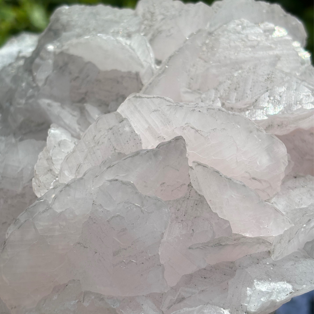 Pink Bladed Manganoan Calcite Specimen (Fluorescent) with Pyrite