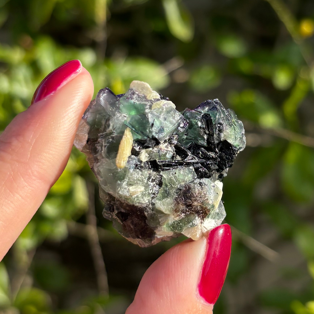Fluorite (Green & Purple) with Schorl & Muscovite Specimen