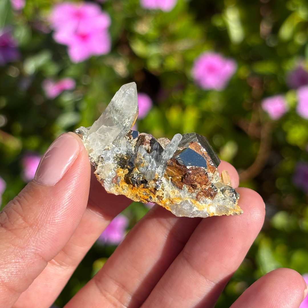 Clear Quartz with Pyrite Cluster