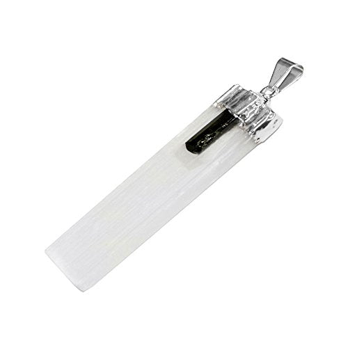 Selenite & Black Tourmaline Blade Pendant
