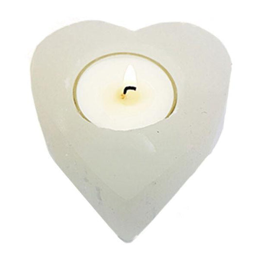 Selenite Heart Tealight Candle Holder